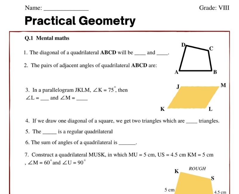 practical geometry worksheet for class 8