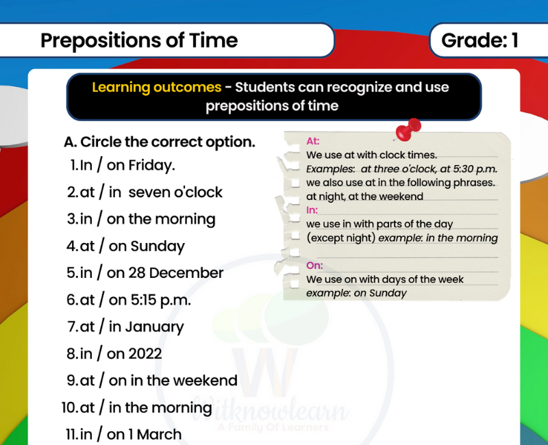 A Comprehensive Preposition Of Time Preposition In At On Worksheet 