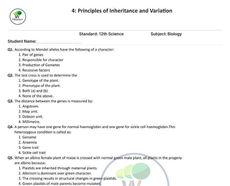 Principles of Inheritance and Variation Class 12th: MCQ & Extra Questions