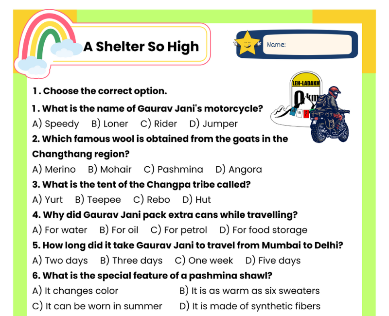 Class 5 EVS A shelter so high worksheets with answers