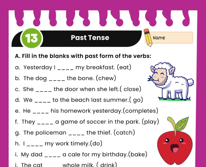 Past Tense Worksheet For Class 6 With Answers
