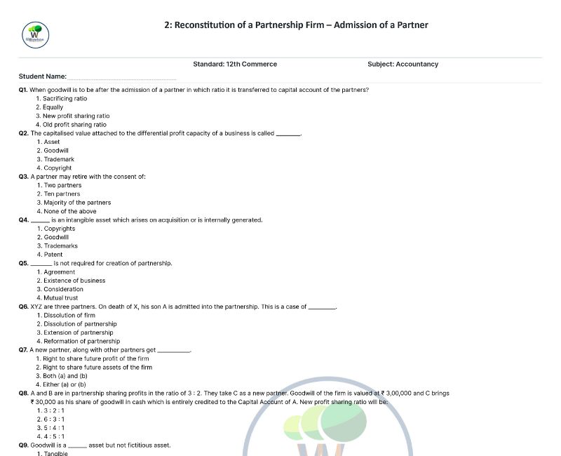 Reconstitution of a Partnership Firm – Admission of a Partner 100 ...