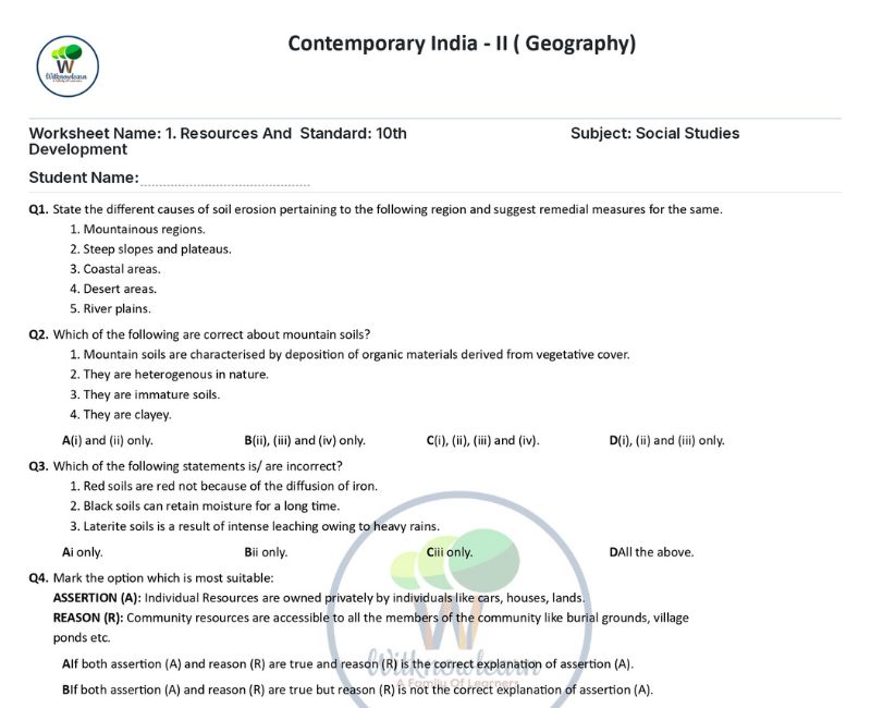 case study questions resources and development class 10