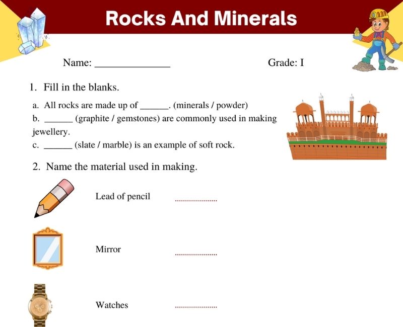 rocks and minerals worksheets for 2nd grade