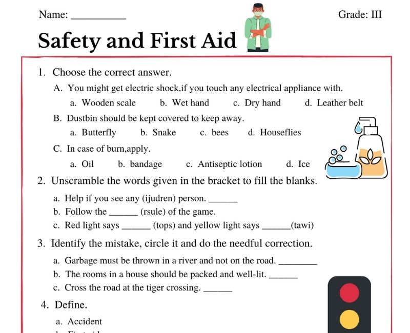 safety and first aid for class 3 worksheet