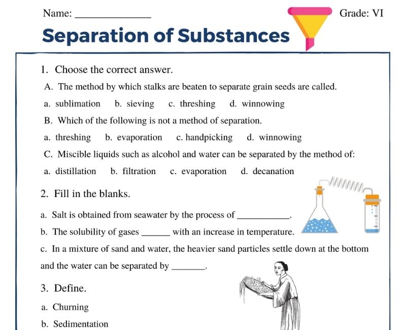separation of substances class 6 worksheet