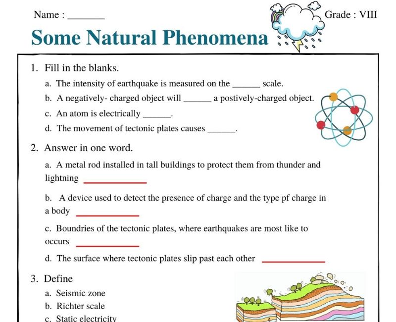 some natural phenomena class 8 cbse worksheet for class 8