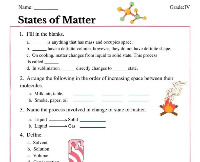 states of matter class 4 worksheet