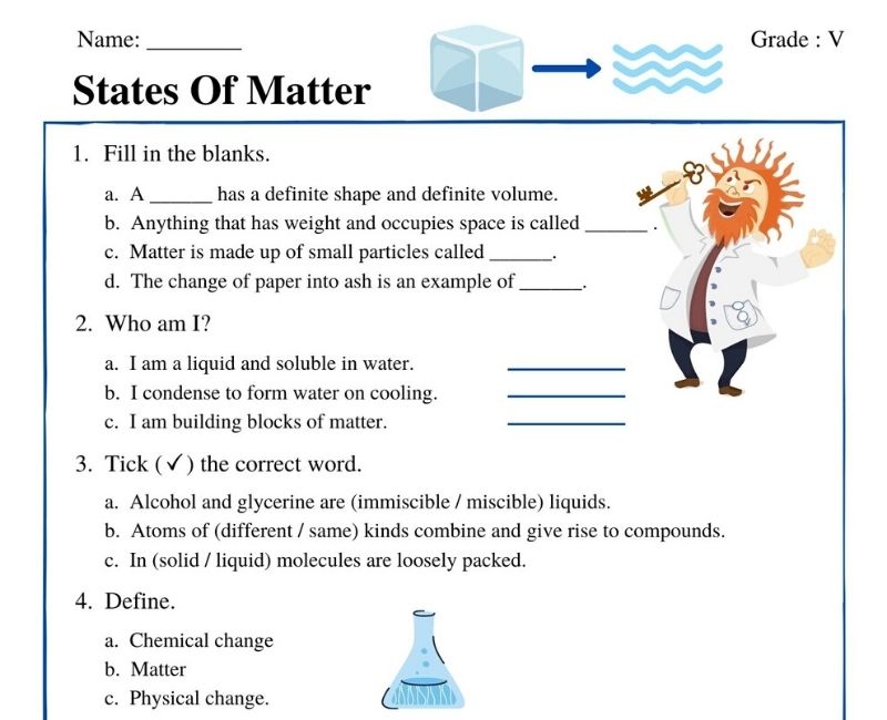 States Of Matter Worksheet Chemistry
