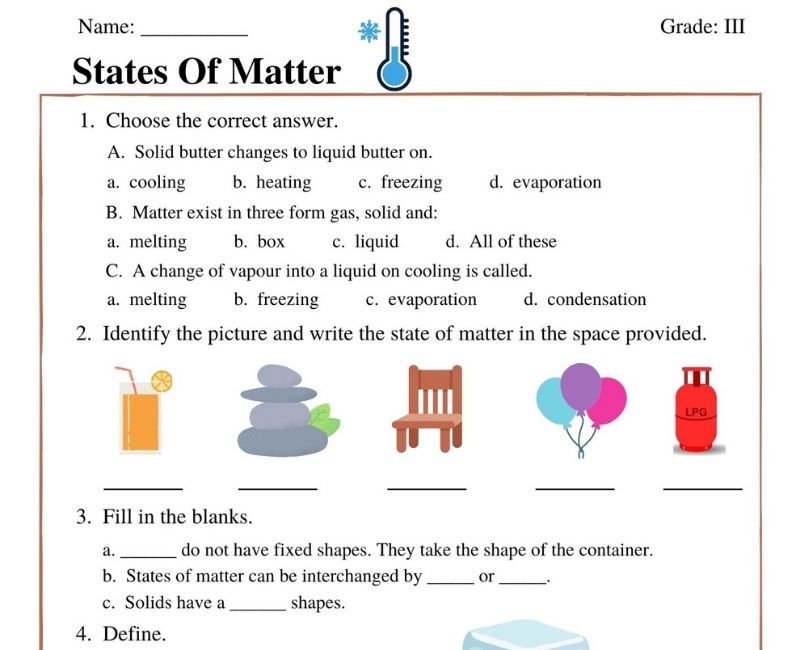 states of matter worksheet for grade 3