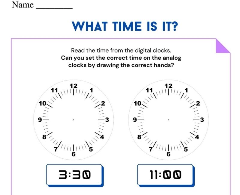 time worksheet for class 4