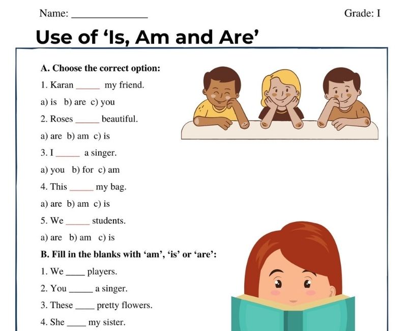 use of is am are worksheet grade 1 grammar worksheet