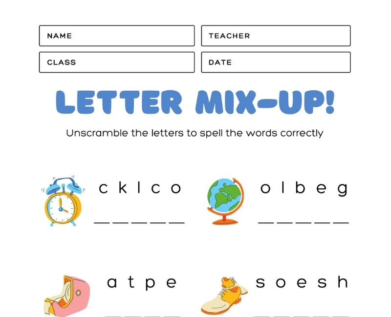Jumbled Words Worksheets For Kindergarten