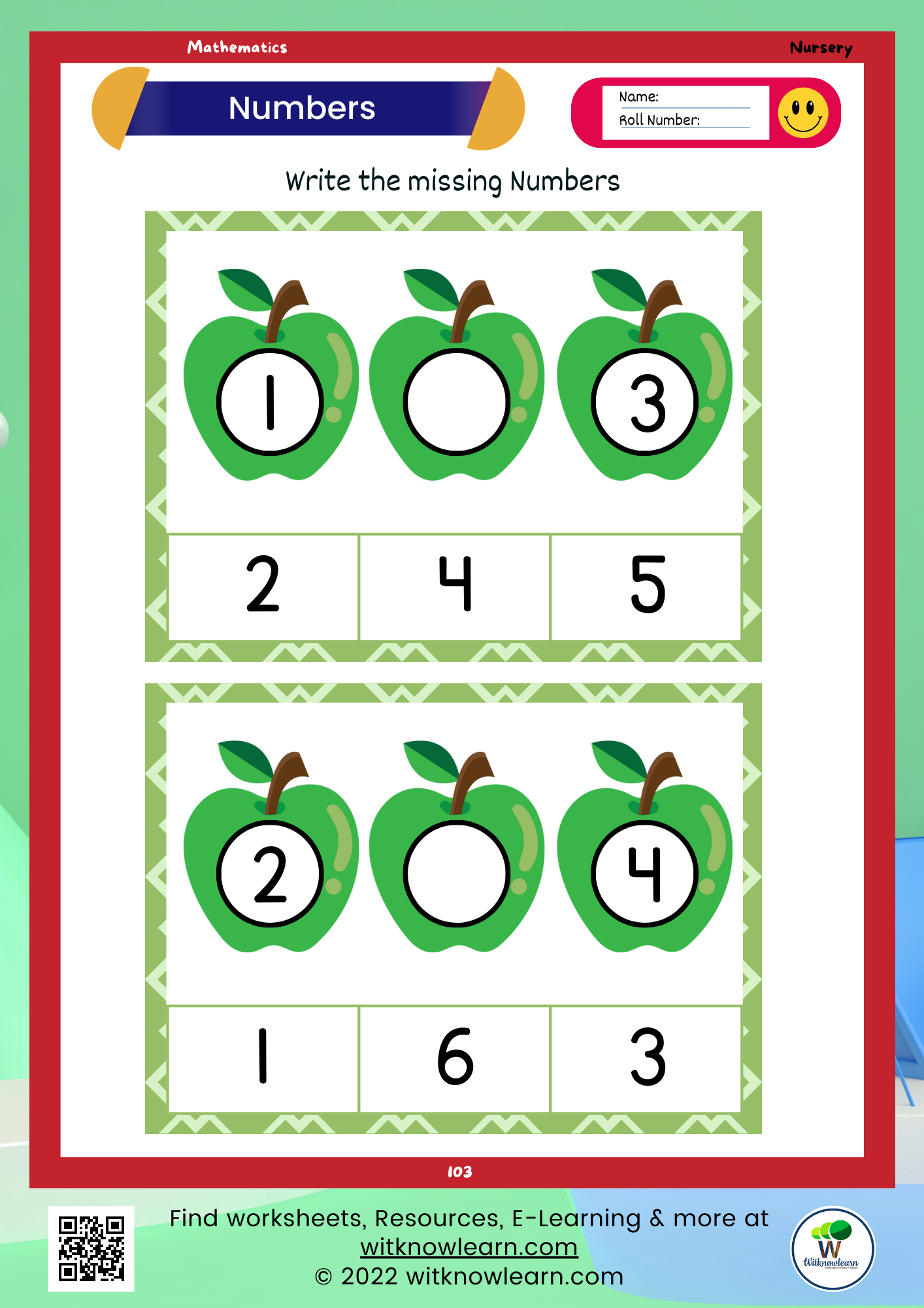 5 Easy Math Worksheets for Nursery on Missing Numbers