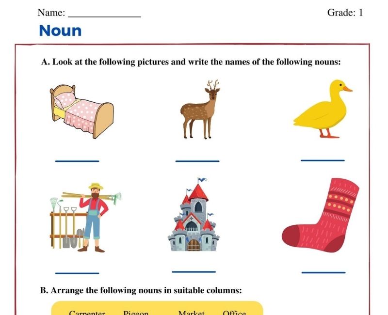 Worksheet on Noun for class 1 | English grammar class 1 CBSE