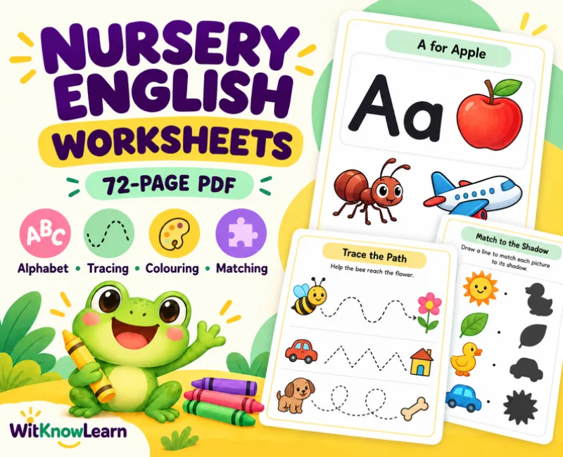 Nursery English workheets with Online Interactive Games and online quiz