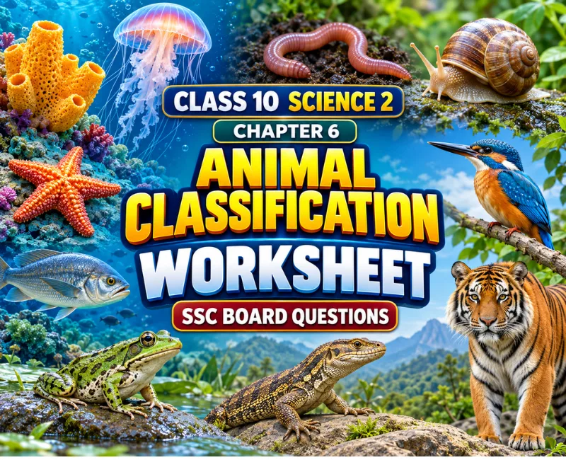 Class 10 Science 2 Chapter 6 Animal Classification worksheet showing invertebrates, vertebrates and Maharashtra SSC Board questions