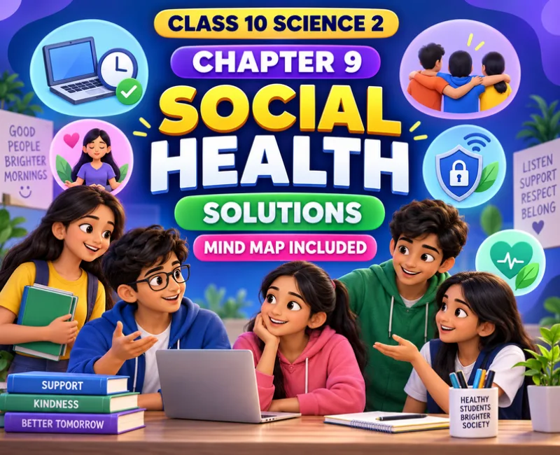 Class 10 Science 2 Chapter 9 Social Health solutions thumbnail showing student communication, well-being and cyber safety