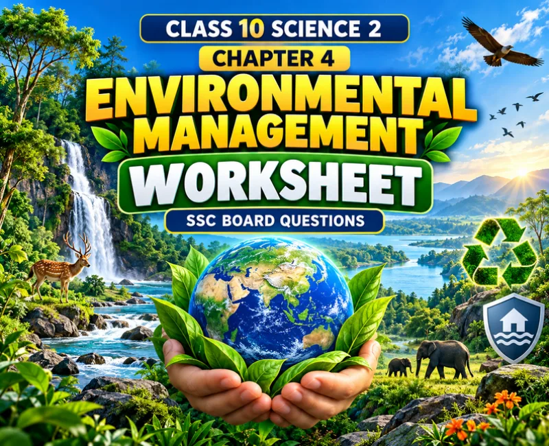 Class 10 Science 2 Chapter 4 Environmental Management worksheet showing Earth, forests, biodiversity, recycling and SSC Board questions