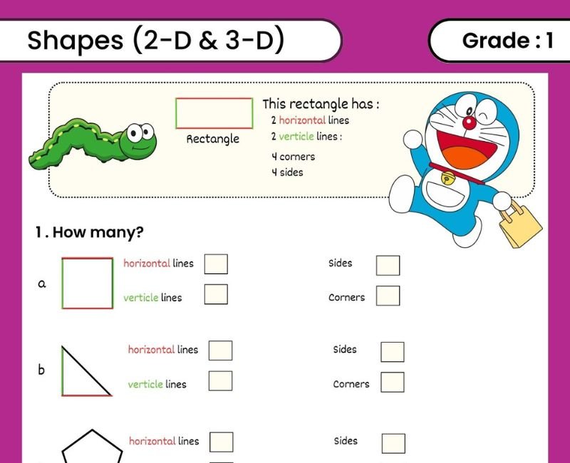 Shapes worksheets for class 1 Kids