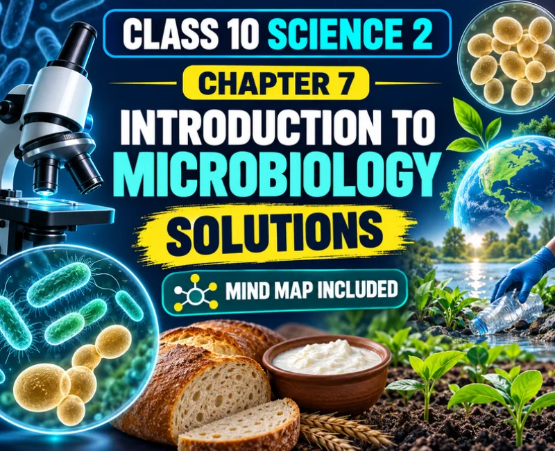 Class 10 Science 2 Chapter 7 Introduction to Microbiology solutions showing a microscope, useful microbes, fermentation and mind map