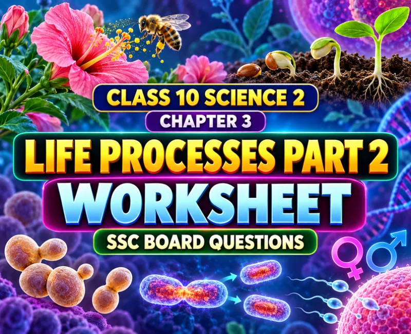 Class 10 Science 2 Chapter 3 Life Processes Part 2 worksheet showing pollination, seed formation, budding and SSC Board questions